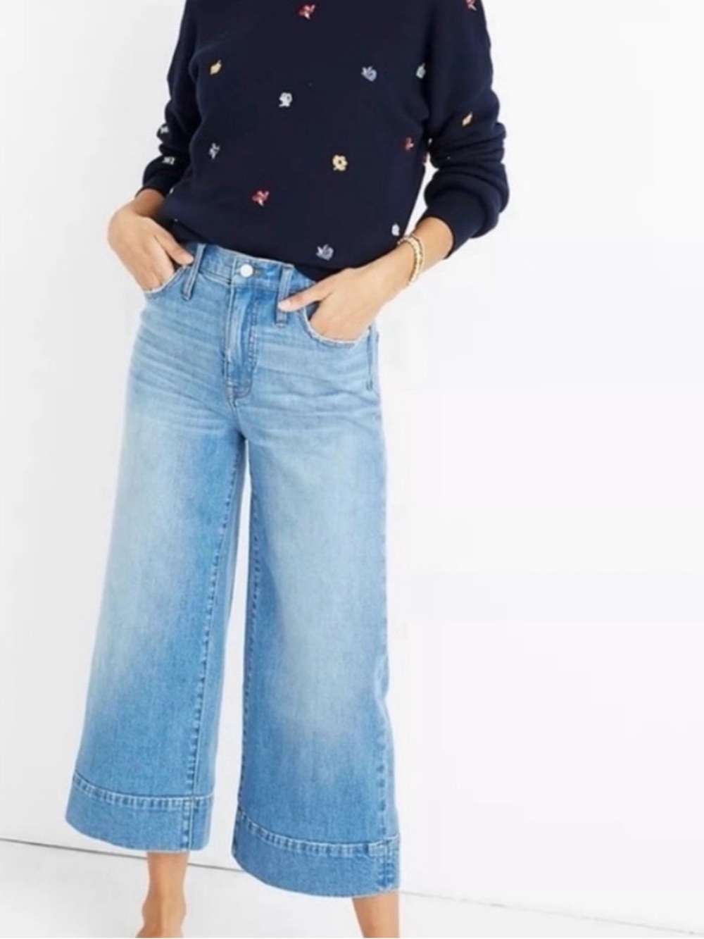 NWT Madewell Light Blue Wide-Leg Crop Jeans size 33W Cotton Office Back to Class